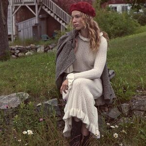 Doen Estella Cream Knit Dress with Ruffle Details